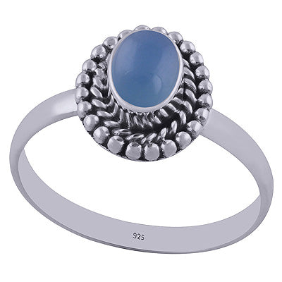 Stunning Rawa & Twisted Wire Work Around Blue Chalcedony Oval Shape 925 Sterling Solid Silver Ring - R3403100-9