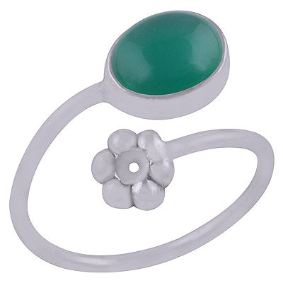Stunning Flower Around Green Onyx Oval Shape 925 Sterling Solid Silver Ring - R3403103-8