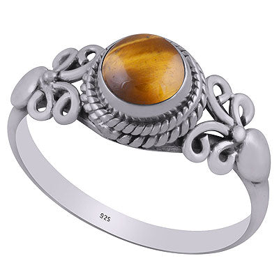 Alluring Handcrafted Work Around Tiger's Eye Round Shape 925 Sterling Solid Silver Ring - R3403107-7