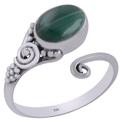 Stunning Prong Setting Around Malachite Oval Shape 925 Sterling Solid Silver Ring - R3403109-11