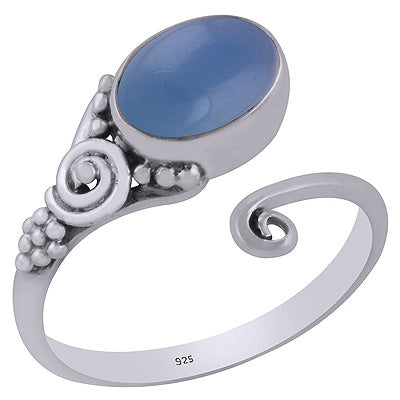 Stunning Prong Setting Around Blue Chalcedony Oval Shape 925 Sterling Solid Silver Ring - R3403109-16
