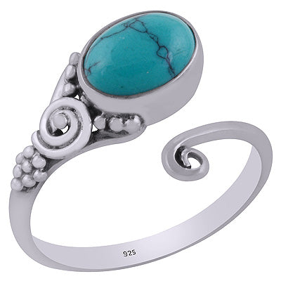 Stunning Prong Setting Around Turquoise Oval Shape 925 Sterling Solid Silver Ring - R3403109-3