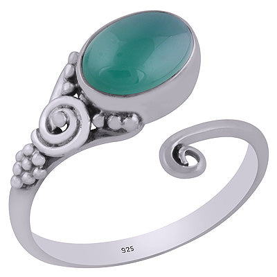 Stunning Prong Setting Around Green Onyx Oval Shape 925 Sterling Solid Silver Ring - R3403109-7
