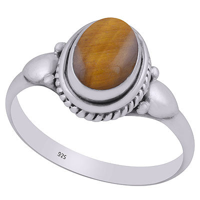 Alluring Twisted Wire Work Around Tiger's Eye Oval Shape 925 Sterling Solid Silver Ring - R3403110-7