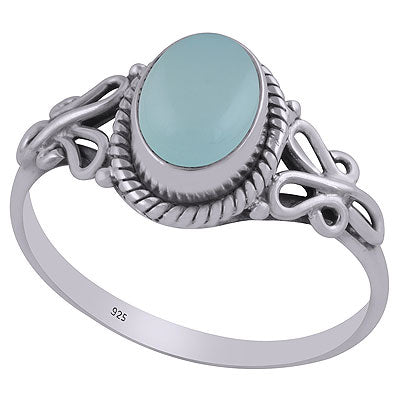 Beautiful Handcrafted Wire Work Around Aqua Chalcedony Oval Shape 925 Sterling Solid Silver Ring - R3403116-11