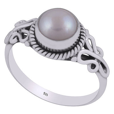 Beautiful Handcrafted Wire Work Around Pearl Round Shape 925 Sterling Solid Silver Ring - R3403116-12