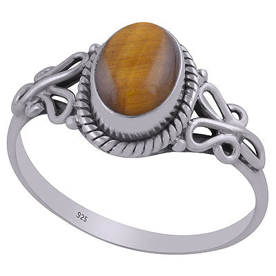 Beautiful Handcrafted Wire Work Around Tiger's Eye Oval Shape 925 Sterling Solid Silver Ring - R3403116-8