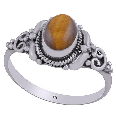 Gorgeous Handcrafted Rawa And Wire Work Around Tiger's Eye Oval Shape 925 Sterling Solid Silver Ring - R3403117-8