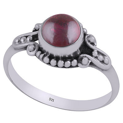 Stunning Rawa And Wire Work Pattern Around Garnet Round Shape 925 Sterling Solid Silver Ring - R3403118-12