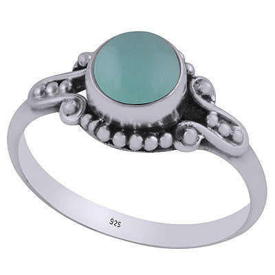 Stunning Rawa And Wire Work Pattern Around Aqua Chalcedony Round Shape 925 Sterling Solid Silver Ring - R3403118-13