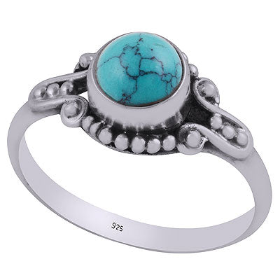Stunning Rawa And Wire Work Pattern Around Turquoise Round Shape 925 Sterling Solid Silver Ring - R3403118-2