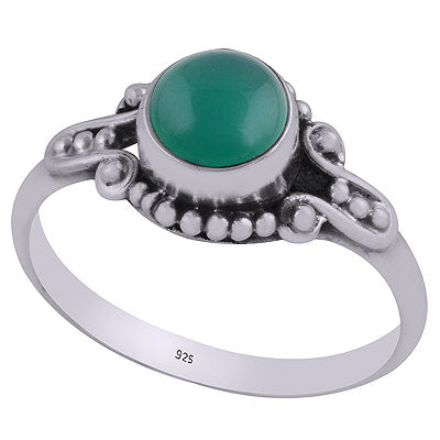 Stunning Rawa And Wire Work Pattern Around Green Onyx Round Shape 925 Sterling Solid Silver Ring - R3403118-6