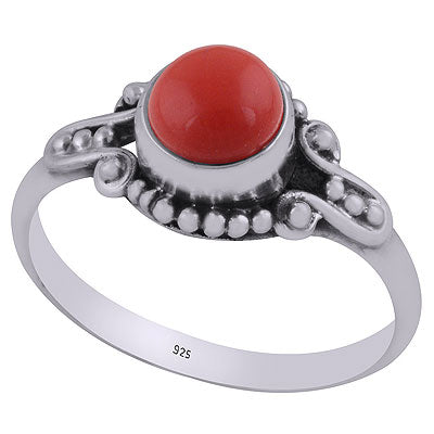 Stunning Rawa And Wire Work Pattern Around Coral Round Shape 925 Sterling Solid Silver Ring - R3403118-9