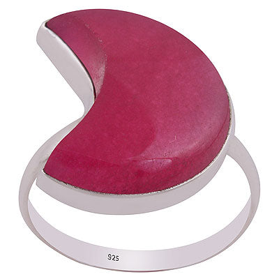 Alluring Crescent Gemstone Red Corundum Moon Shape 925 Sterling Solid Silver Ring - R3403119-22