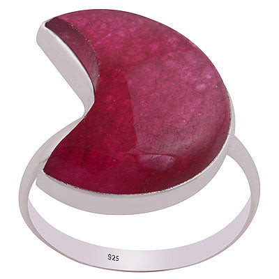 Alluring Crescent Gemstone Red Corundum Moon Shape 925 Sterling Solid Silver Ring - R3403119-23