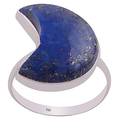 Alluring Crescent Gemstone Lapis Moon Shape 925 Sterling Solid Silver Ring - R3403119-4