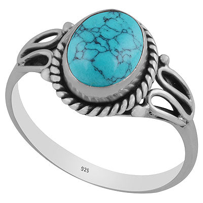 Alluring Twisted Wire Look Around Turquoise Oval Shape 925 Sterling Solid Silver Ring - R3403120-3