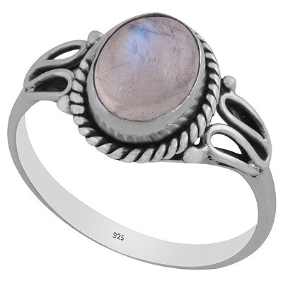 Alluring Twisted Wire Look Around Rainbow Moonstone Oval Shape 925 Sterling Solid Silver Ring - R3403120-4