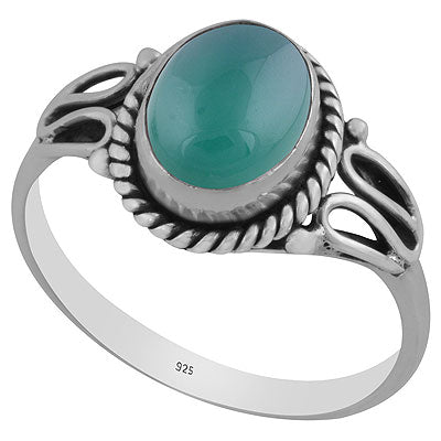Alluring Twisted Wire Look Around Green Onyx Oval Shape 925 Sterling Solid Silver Ring - R3403120-8