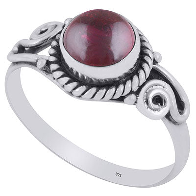 Beautiful Coil Wire Work Around Garnet Round Shape 925 Sterling Solid Silver Ring - R3403121-2