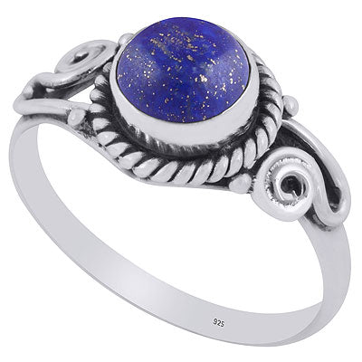 Beautiful Coil Wire Work Around Lapis Round Shape 925 Sterling Solid Silver Ring - R3403121-6