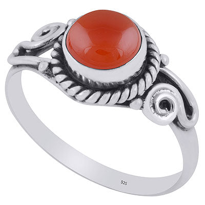 Beautiful Coil Wire Work Around Carnelian Round Shape 925 Sterling Solid Silver Ring - R3403121-7