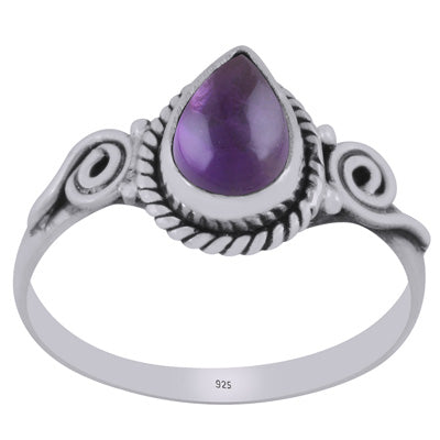 Stunning Handcrafted Coil Work Around Amethyst Pear Shape 925 Sterling Solid Silver Ring - R3403122-1