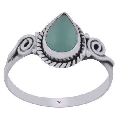 Stunning Handcrafted Coil Work Around Aqua Chalcedony Pear Shape 925 Sterling Solid Silver Ring - R3403122-11