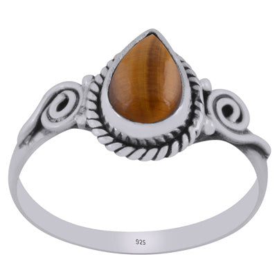 Stunning Handcrafted Coil Work Around Tiger's Eye Pear Shape 925 Sterling Solid Silver Ring - R3403122-12