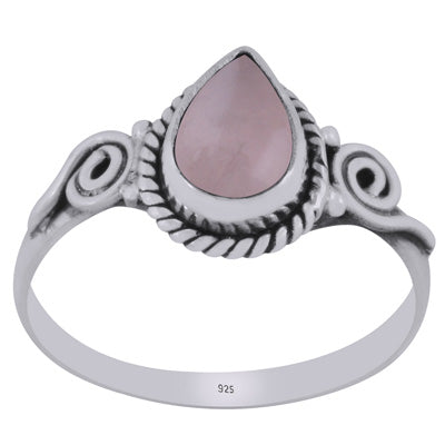 Stunning Handcrafted Coil Work Around Rose Quartz Pear Shape 925 Sterling Solid Silver Ring - R3403122-14