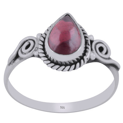 Stunning Handcrafted Coil Work Around Garnet Pear Shape 925 Sterling Solid Silver Ring - R3403122-2