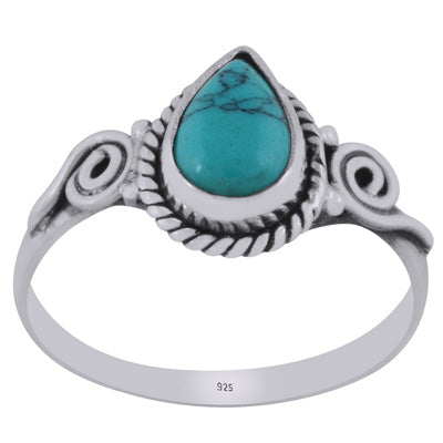 Stunning Handcrafted Coil Work Around Turquoise Pear Shape 925 Sterling Solid Silver Ring - R3403122-3