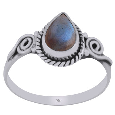 Stunning Handcrafted Coil Work Around Labradorite Pear Shape 925 Sterling Solid Silver Ring - R3403122-5