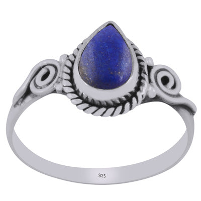 Stunning Handcrafted Coil Work Around Lapis Pear Shape 925 Sterling Solid Silver Ring - R3403122-6