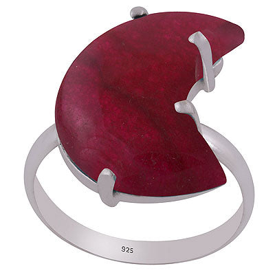 Stunning Prong Sitting Around Red Corundum Moon Shape 925 Sterling Solid Silver Ring - R3403124-21