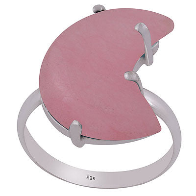 Stunning Prong Sitting Around Rose Quartz Moon Shape 925 Sterling Solid Silver Ring - R3403124-23