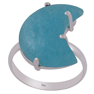 Stunning Prong Sitting Around Aqua Chalcedony Moon Shape 925 Sterling Solid Silver Ring - R3403124-9