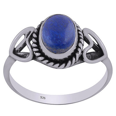 Gorgeous Oxidised Heart Around Lapis Oval Shape 925 Sterling Solid Silver Ring - R3403125-6