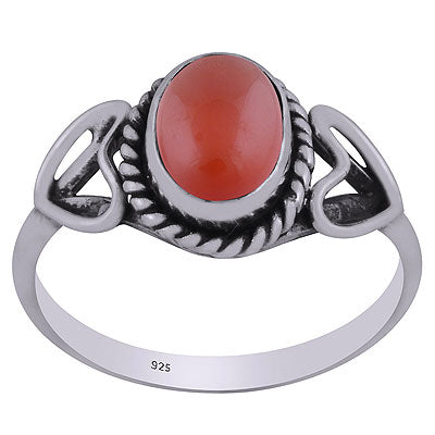 Gorgeous Oxidised Heart Around Carnelian Oval Shape 925 Sterling Solid Silver Ring - R3403125-7