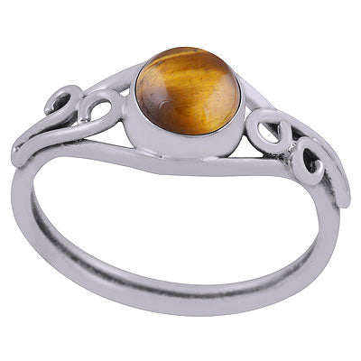 Stunning Handcrafted Wire Work Around Tiger's Eye Round Shape 925 Sterling Solid Silver Ring - R3403126-12