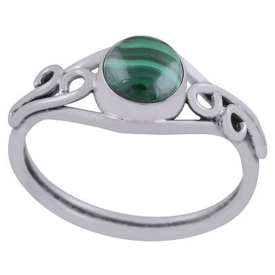 Stunning Handcrafted Wire Work Around Malachite Round Shape 925 Sterling Solid Silver Ring - R3403126-16