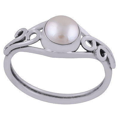 Stunning Handcrafted Wire Work Around Pearl Round Shape 925 Sterling Solid Silver Ring - R3403126-17