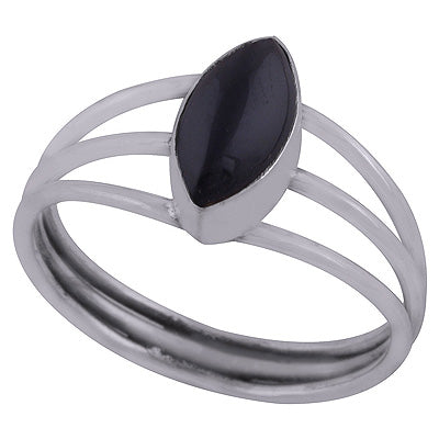 Alluring Three Shank Around Black Onyx Marquise Shape 925 Sterling Solid Silver Ring - R3403127-14