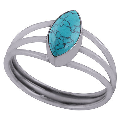 Alluring Three Shank Around Turquoise Marquise Shape 925 Sterling Solid Silver Ring - R3403127-3