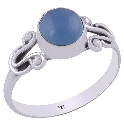 Beautiful Handcrafted Wire Work Around Blue Chalcedony Round Shape 925 Sterling Solid Silver Ring - R3403128-12