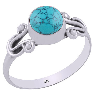 Beautiful Handcrafted Wire Work Around Turquoise Round Shape 925 Sterling Solid Silver Ring - R3403128-3