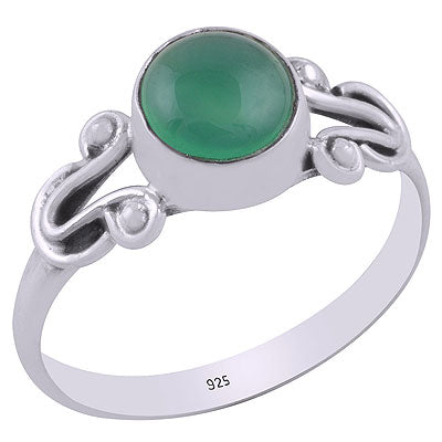 Beautiful Handcrafted Wire Work Around Green Onyx Round Shape 925 Sterling Solid Silver Ring - R3403128-7