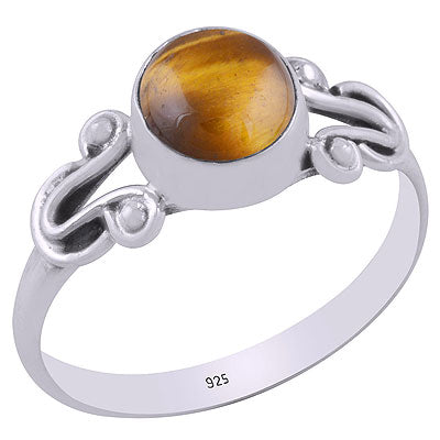 Beautiful Handcrafted Wire Work Around Tiger's Eye Round Shape 925 Sterling Solid Silver Ring - R3403128-8