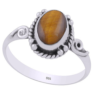 Beautiful Coil Wire Work Around Tiger's Eye Oval Shape 925 Sterling Solid Silver Ring - R3403131-32
