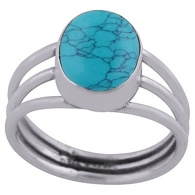 Gorgeous Three Shank Around Turquoise Oval Shape 925 Sterling Solid Silver Ring - R3403133-3